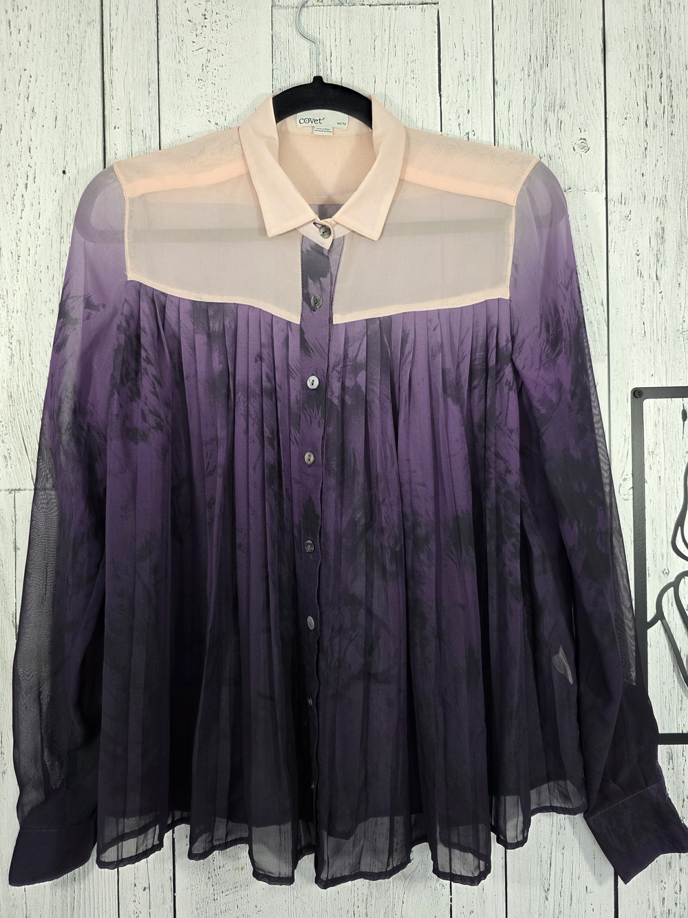 Covet Purple Ombré Pleated Sheer Blouse XS Date Night, Going Out, Fall Blouse